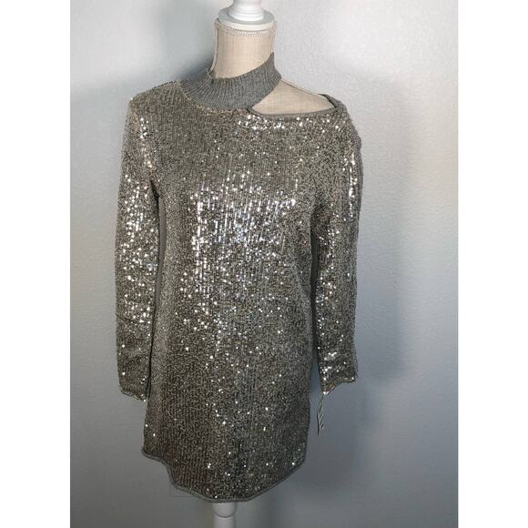 INC International Concepts Grey Sequin Tunic Sweater - XS - Picture 2 of 4